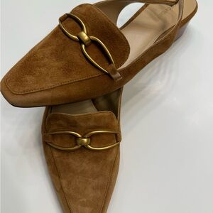 Veronica Beard Brown Suede Loafers with Gold Detail